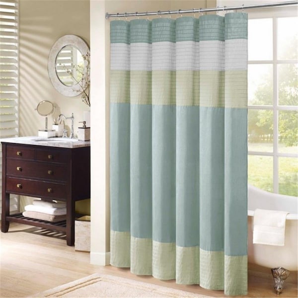 Madison Park 100 Percent Polyester Faux Silk Shower Curtain, Blue - 72 x 72 in. MP70-418 - main